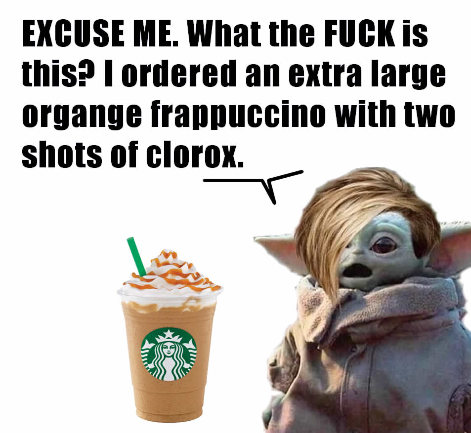 The meme features an image of Baby Yoda from the Star Wars series, with a shocked expression. The text "In a galaxy far, far away..." is written in a font that is meant to resemble a Star Wars crawl, but it is interrupted by a phrase that is more mundane and out of place, "In a galaxy far, far away... I just ordered a drink with an extra shot of espresso...".
